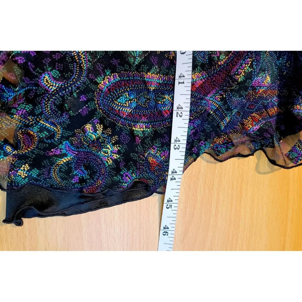 Vtg Cattiva Dress Sz M Midi Geometric Bow Layered Ruffle Chiffon Metallic Retro - Picture 10 of 12